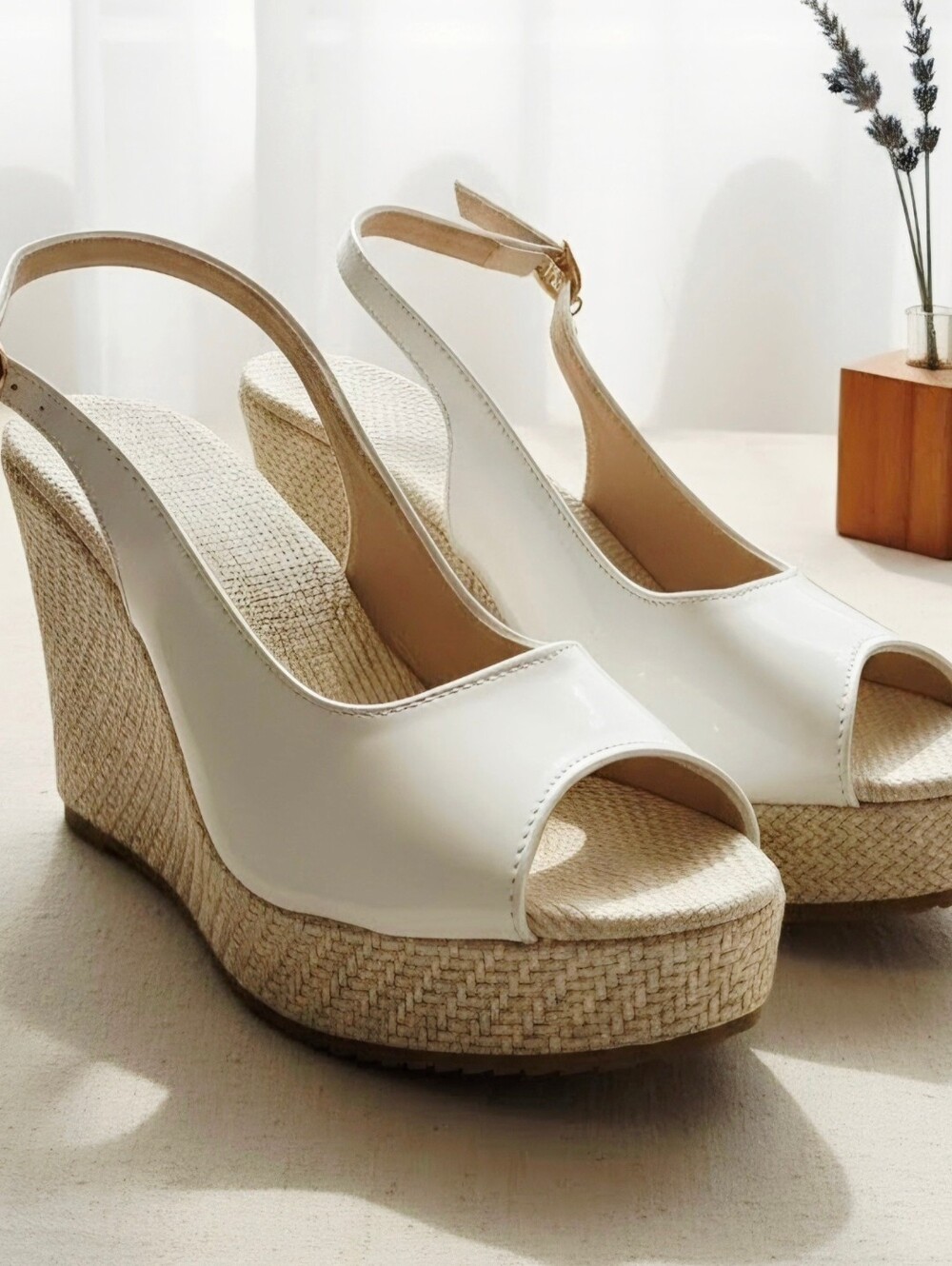 Women’s White Peep-Toe Platform Wedge Slingbacks